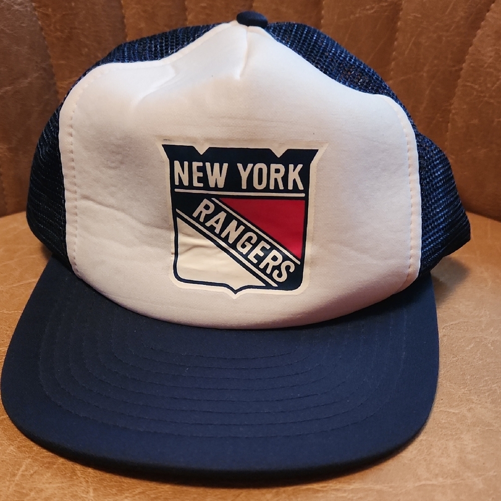 New York Rangers Navy and White Trucker Hat Dark Blue With White Front Panel.